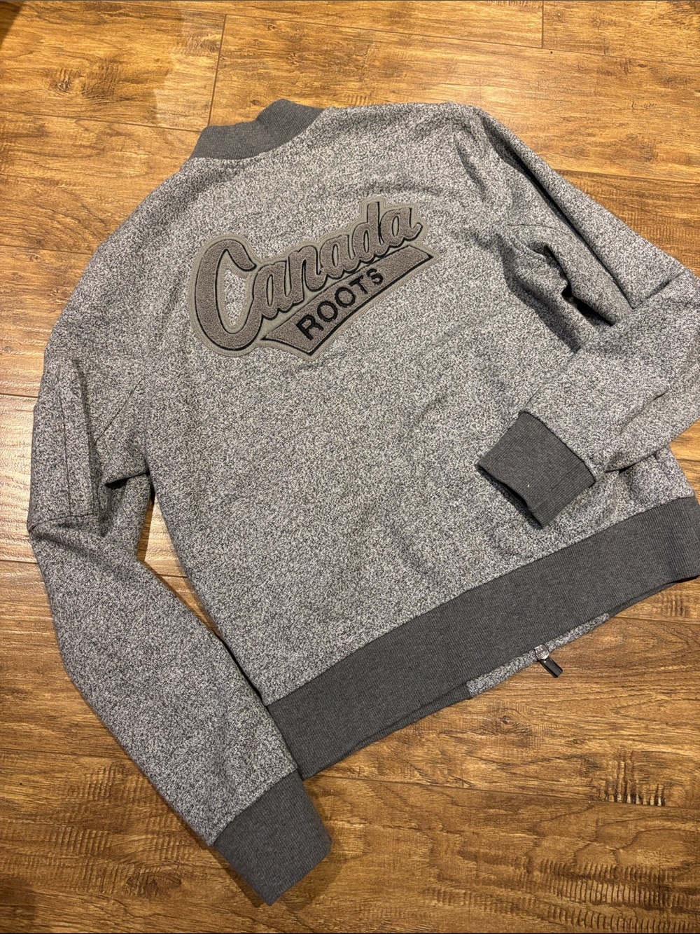 Roots Men's Gray Heather Zip-Up Sweater Jacket with Canada Patch